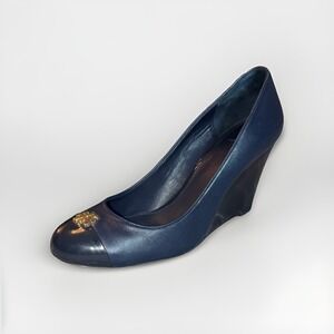 Tory Burch Womens Jolie Navy Blue Dress Wedge Heels Shoes Size 10.5 MRSP $290